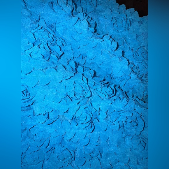 ONCE AGAIN Cardigan Size Small Peacock Blue Short Sleeve 2D Floral Print Ruffle - Picture 4 of 15